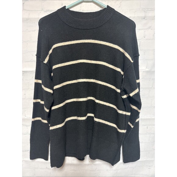 Aerie Sweaters - Aerie Unreal Oversized Striped Crewneck Sweater Women's XXS Pullover Black